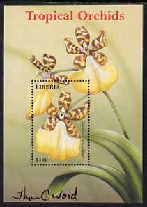 Liberia 1999 Tropical Orchids perf m/sheet #1 (Oncidium splendidum) signed by Thomas C Wood the designer unmounted mint