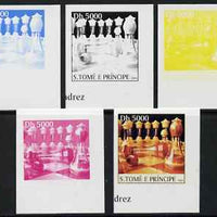 St Thomas & Prince Islands 2004 Chess 5,000 Db the set of 5 imperf progressive proofs comprising the 4 individual colours plus all 4-colour composite, unmounted mint