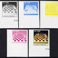 St Thomas & Prince Islands 2004 Chess 7,000 Db the set of 5 imperf progressive proofs comprising the 4 individual colours plus all 4-colour composite, unmounted mint