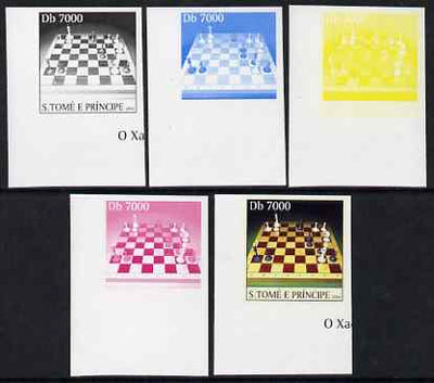 St Thomas & Prince Islands 2004 Chess 7,000 Db the set of 5 imperf progressive proofs comprising the 4 individual colours plus all 4-colour composite, unmounted mint