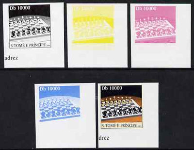 St Thomas & Prince Islands 2004 Chess 10,000 Db the set of 5 imperf progressive proofs comprising the 4 individual colours plus all 4-colour composite, unmounted mint