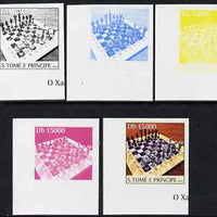 St Thomas & Prince Islands 2004 Chess 15,000 Db the set of 5 imperf progressive proofs comprising the 4 individual colours plus all 4-colour composite, unmounted mint