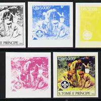 St Thomas & Prince Islands 2004 Scouts 5,000 Db the set of 5 imperf progressive proofs comprising the 4 individual colours plus all 4-colour composite, unmounted mint