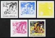 St Thomas & Prince Islands 2004 Scouts 5,000 Db the set of 5 imperf progressive proofs comprising the 4 individual colours plus all 4-colour composite, unmounted mint