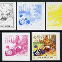 St Thomas & Prince Islands 2004 Scouts 10,000 Db the set of 5 imperf progressive proofs comprising the 4 individual colours plus all 4-colour composite, unmounted mint