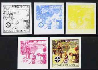 St Thomas & Prince Islands 2004 Scouts 15,000 Db the set of 5 imperf progressive proofs comprising the 4 individual colours plus all 4-colour composite, unmounted mint