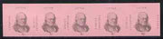 Cinderella - Great Britain 1971 Strike Post - Exporters Letter Service imperf se-tenant strip of 5 on pink paper showing Rowland Hill denominated 1s, 3s, 4s, 6s & 10s unmounted mint