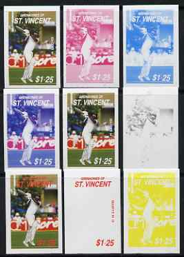 St Vincent - Grenadines 1988 Cricketers $1.25 C H Lloyd the set of 9 imperf progressive proofs comprising the 5 individual colours plus 2, 3, 4 and all 5-colour composites unmounted mint, as SG 576