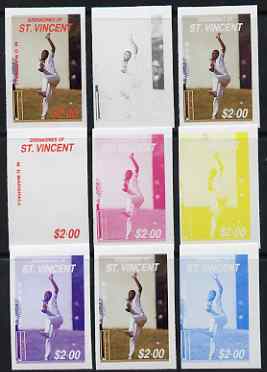 St Vincent - Grenadines 1988 Cricketers $2.00 M D Marshall the set of 9 imperf progressive proofs comprising the 5 individual colours plus 2, 3, 4 and all 5-colour composites unmounted mint, as SG 578