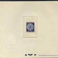 French Guiana 1947 Postage Due 1f ultramarine Epreuves deluxe proof sheet in issued colour with Official French Colonies impressed die stamp (from very limited printing) being the first item to feature a Frog, as SG D247