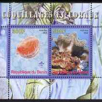 Benin 2008 Shells & Coral #1 perf sheetlet containing 2 values each with Scout Logo, unmounted mint