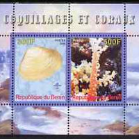 Benin 2008 Shells & Coral #2 perf sheetlet containing 2 values each with Scout Logo, unmounted mint