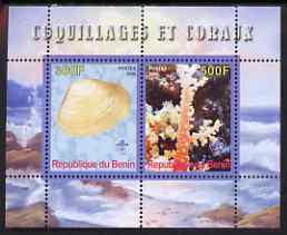 Benin 2008 Shells & Coral #2 perf sheetlet containing 2 values each with Scout Logo, unmounted mint