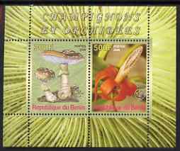 Benin 2008 Fungi & Orchids #1 perf sheetlet containing 2 values each with Scout Logo, unmounted mint