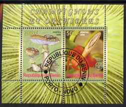 Benin 2008 Fungi & Orchids #1 perf sheetlet containing 2 values each with Scout Logo, fine cto used