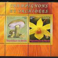 Benin 2008 Fungi & Orchids #2 perf sheetlet containing 2 values each with Scout Logo, unmounted mint