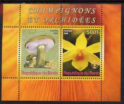 Benin 2008 Fungi & Orchids #2 perf sheetlet containing 2 values each with Scout Logo, unmounted mint