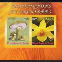 Benin 2008 Fungi & Orchids #2 imperf sheetlet containing 2 values each with Scout Logo, unmounted mint