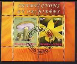 Benin 2008 Fungi & Orchids #2 perf sheetlet containing 2 values each with Scout Logo, fine cto used