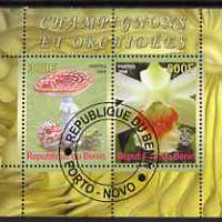 Benin 2008 Fungi & Orchids #3 perf sheetlet containing 2 values each with Scout Logo, fine cto used