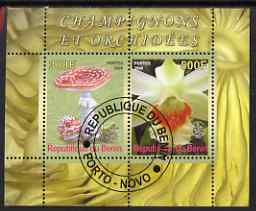 Benin 2008 Fungi & Orchids #3 perf sheetlet containing 2 values each with Scout Logo, fine cto used