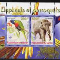 Benin 2008 Elephants & Parrots #1 perf sheetlet containing 2 values each with Scout Logo, unmounted mint