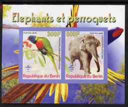 Benin 2008 Elephants & Parrots #1 imperf sheetlet containing 2 values each with Scout Logo, unmounted mint