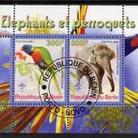 Benin 2008 Elephants & Parrots #1 perf sheetlet containing 2 values each with Scout Logo, fine cto used