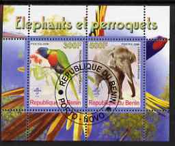 Benin 2008 Elephants & Parrots #1 perf sheetlet containing 2 values each with Scout Logo, fine cto used