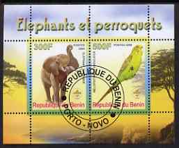 Benin 2008 Elephants & Parrots #2 perf sheetlet containing 2 values each with Scout Logo, fine cto used