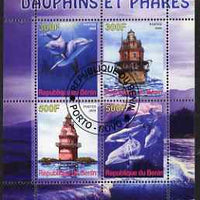 Benin 2008 Dolphins & Lighthouses perf sheetlet containing 4 values, fine cto used