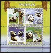 St Thomas & Prince Islands 2008 Pandas perf sheetlet containing 4 values each with Scout Logo, unmounted mint