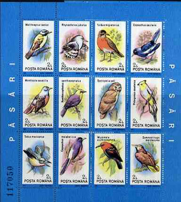 Rumania 1991 Birds #2 sheetlet containing 12 values unmounted mint, Mi BL 266