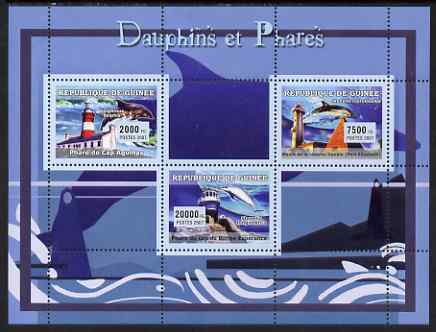 Guinea - Conakry 2007 Dolphins & Lighthouses perf sheetlet containing 3 values unmounted mint Yv 2936-38