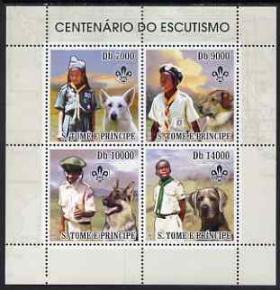 St Thomas & Prince Islands 2007 Scout Centenary & Dogs perf sheetlet containing 4 values unmounted mint