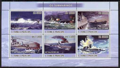 St Thomas & Prince Islands 2008 Submarines perf sheetlet containing 6 values unmounted mint