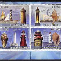 St Thomas & Prince Islands 2008 Lighthouses & Shells perf sheetlet containing 4 values unmounted mint