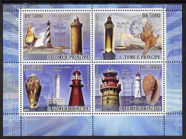 St Thomas & Prince Islands 2008 Lighthouses & Shells perf sheetlet containing 4 values unmounted mint