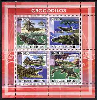 St Thomas & Prince Islands 2008 Crocodiles perf sheetlet containing 4 values unmounted mint