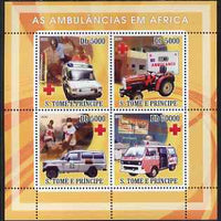 St Thomas & Prince Islands 2008 Ambulances of Africa - Red Cross perf sheetlet containing 4 values unmounted mint