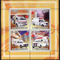 St Thomas & Prince Islands 2008 Ambulances of Japan - Red Cross perf sheetlet containing 4 values unmounted mint