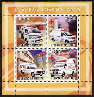 St Thomas & Prince Islands 2008 Ambulances of Japan - Red Cross perf sheetlet containing 4 values unmounted mint