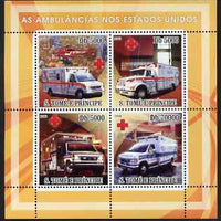 St Thomas & Prince Islands 2008 Ambulances of USA - Red Cross perf sheetlet containing 4 values unmounted mint