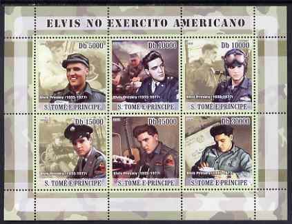 St Thomas & Prince Islands 2008 Elvis in the Army perf sheetlet containing 6 values unmounted mint