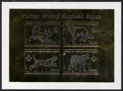 Iraqi Kurdistan Region 2007 Dogs silver on gold imperf deluxe card containing 4 values each with Scout Logo