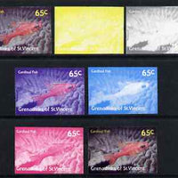 St Vincent - Grenadines 1987 Marine Life 65c Cardinal Fish - the set of 7 imperf progressive proofs comprising the 4 individual colours plus 2, 3 & all 4-colour composites, unmounted mint, as SG 544