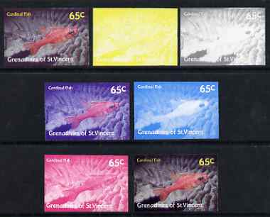 St Vincent - Grenadines 1987 Marine Life 65c Cardinal Fish - the set of 7 imperf progressive proofs comprising the 4 individual colours plus 2, 3 & all 4-colour composites, unmounted mint, as SG 544