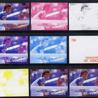 St Vincent - Grenadines 1988 International Tennis Players 15c Pam Shriver - the set of 9 imperf progressive proofs comprising the 5 individual colours plus 2, 3, 4 & all 5-colour composites, unmounted mint, as SG 582