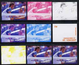 St Vincent - Grenadines 1988 International Tennis Players 15c Pam Shriver - the set of 9 imperf progressive proofs comprising the 5 individual colours plus 2, 3, 4 & all 5-colour composites, unmounted mint, as SG 582