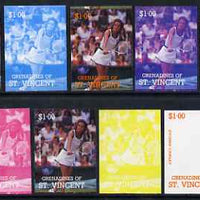 St Vincent - Grenadines 1988 International Tennis Players $1 Evonne Cawley - the set of 9 imperf progressive proofs comprising the 5 individual colours plus 2, 3, 4 & all 5-colour composites, unmounted mint, as SG 585